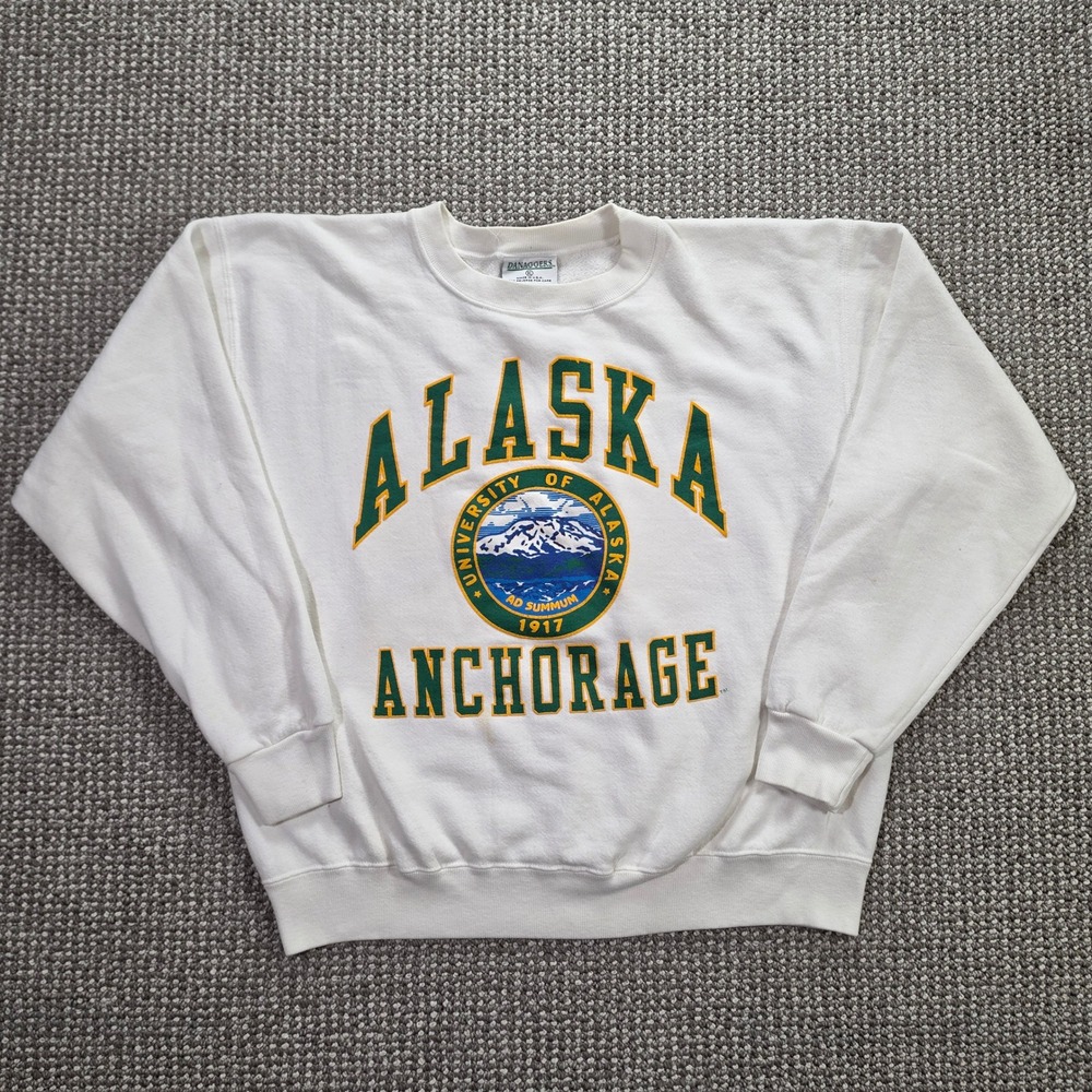 Vtg Danaggers University of Alaska Anchorage Sweatshirt Men XL White Made in USA